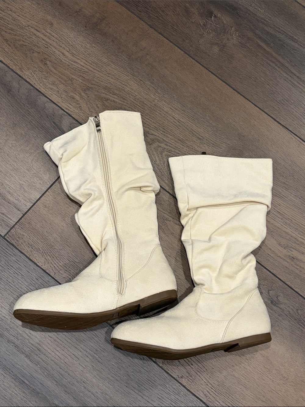 Cream Slouchy Mid-Calf Women’s Boots